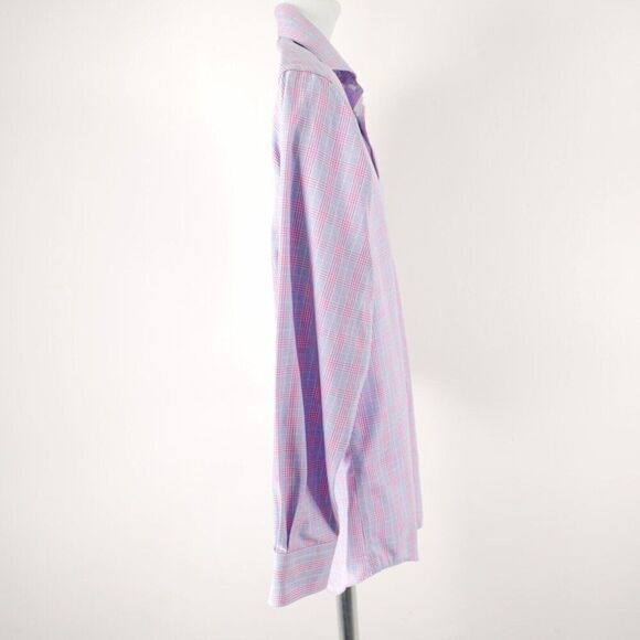 Pronto Uomo Pink‎ Blue Plaid 15.5 32/33 Non Iron Slim Fit Collared Dress Shirt - Picture 6 of 11